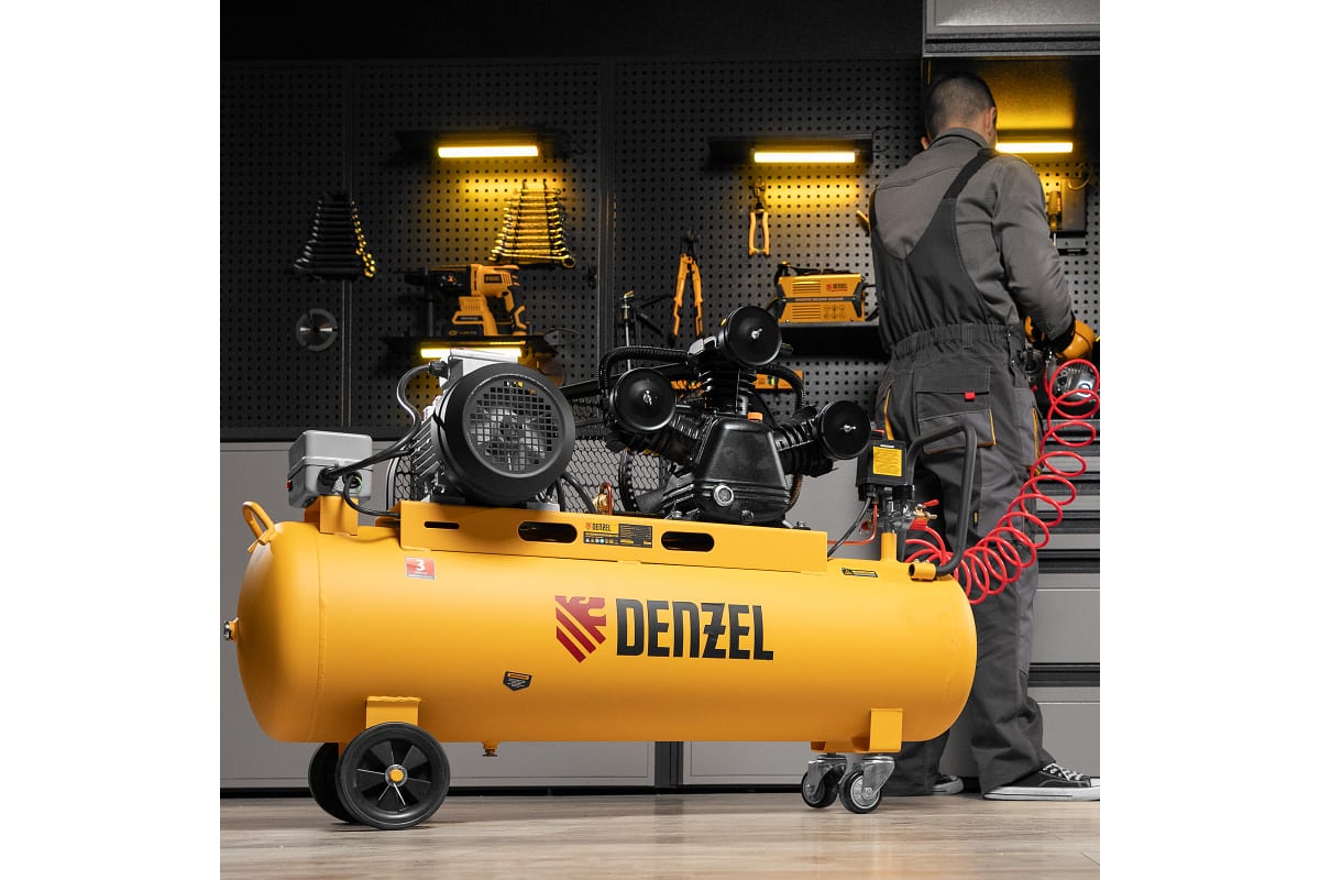 Воздушный компрессор с ременным приводом Denzel BCW3000-T/100, 3,0 кВт, 100 литров, 520 л/мин 58118