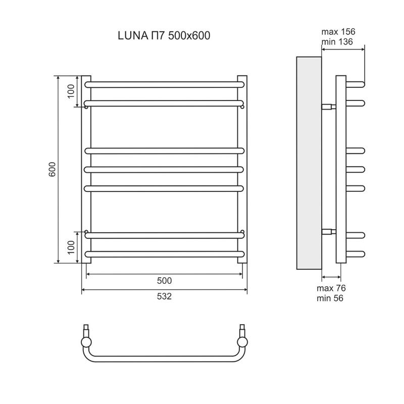 Полотенцесушитель водяной Lemark Luna LM41607 П7 50x60