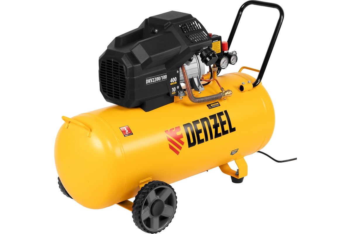 Воздушный компрессор Denzel DKV2200/100,Х-PRO 2.2 кВт, 400 л/мин, 100л 58079