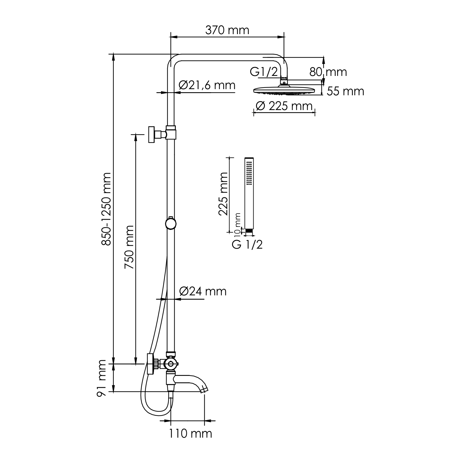 Душевая стойка WasserKRAFT A288.077.217.BM Thermo с термостатом, черный