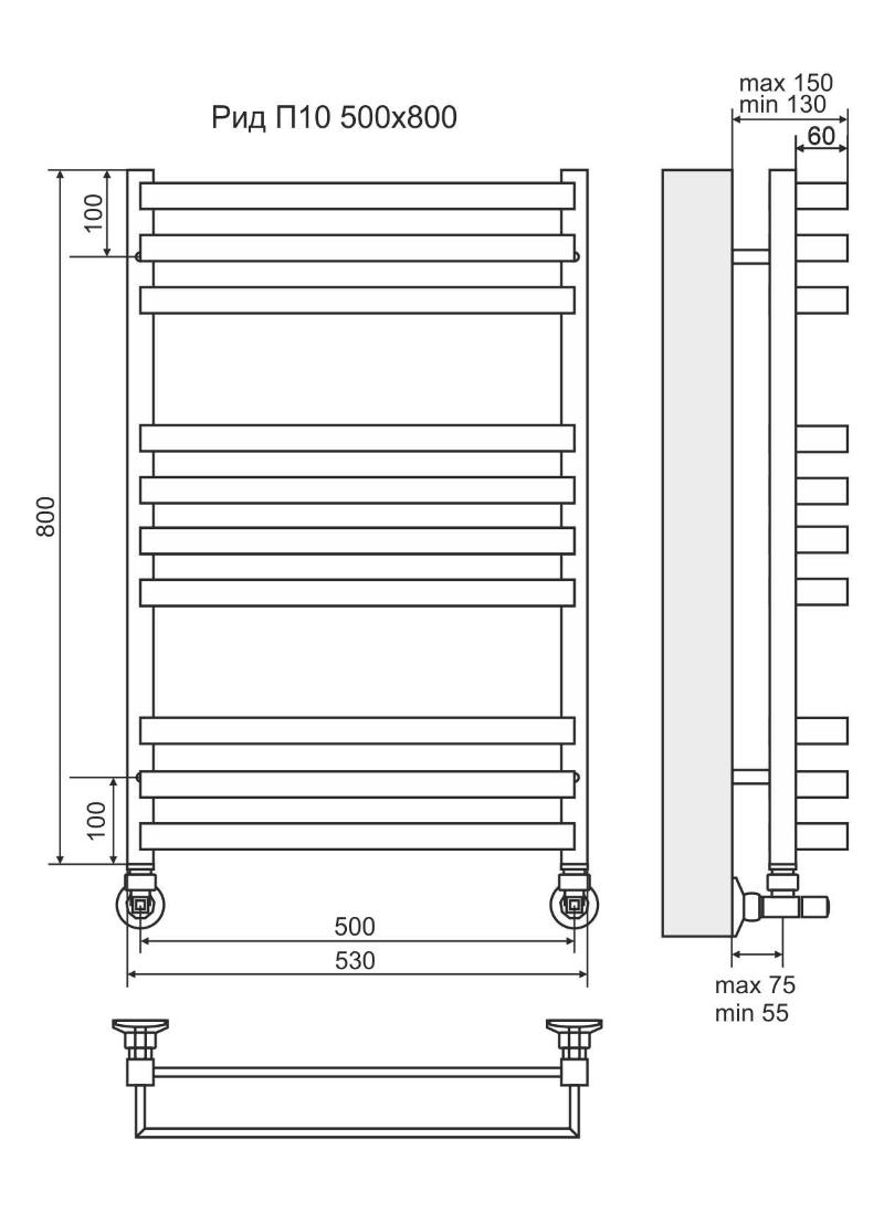 Полотенцесушитель водяной Terminus Рид П10 500x800, 4670078513434