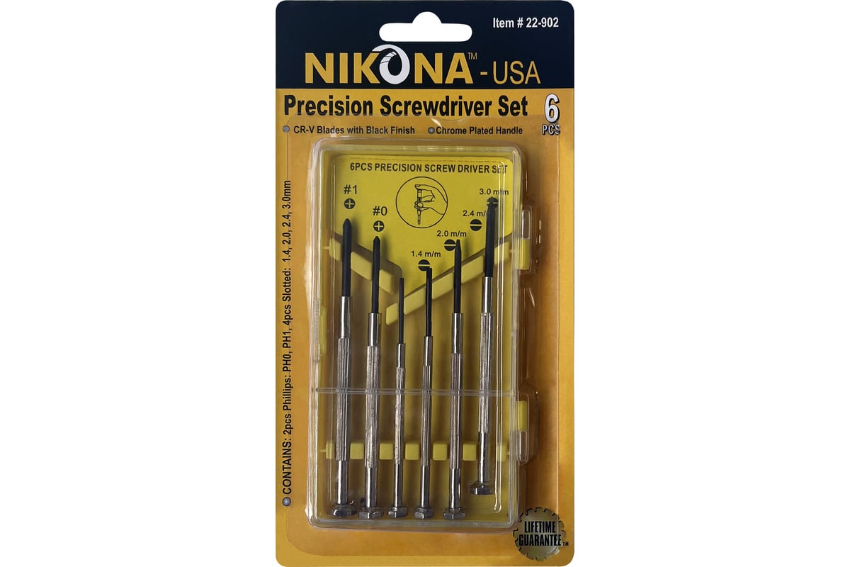 Набор отверток NIKONA 6шт, микро, Cr-V, PH0, PH1, SL1.4, SL2, SL2.4, SL3 22-902