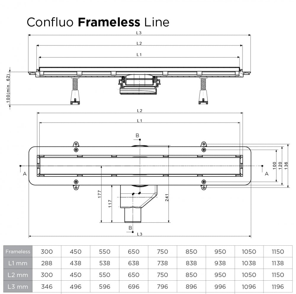 Душевой лоток Pestan Confluo Frameless Line 550 матовый хром