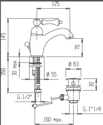 Смеситель для раковины Cezares MARGOT-LSM1-02-M с донным клапаном, бронза