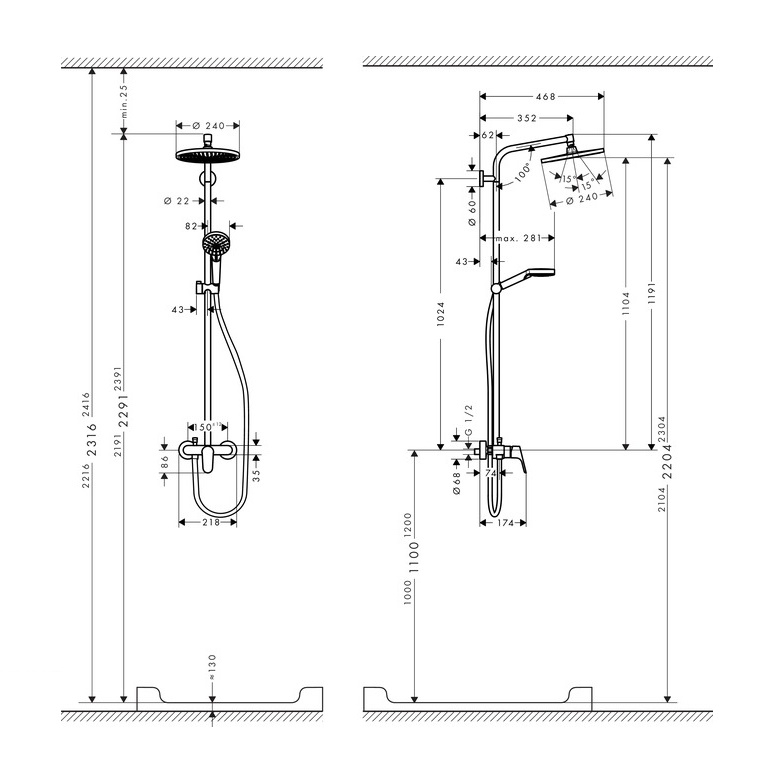 Душевая стойка Hansgrohe Crometta S 240 1jet Showerpipe EcoSmart 27269000