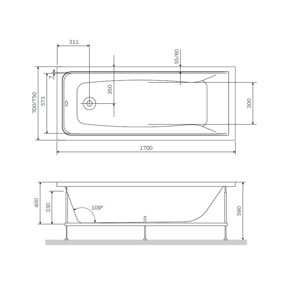 Акриловая ванна Am.Pm Gem W90A-170-070B-A 170x70 см черный матовый