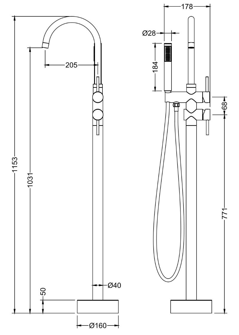 Напольный смеситель Timo Saona 2300/03Y-CR с душем, черный