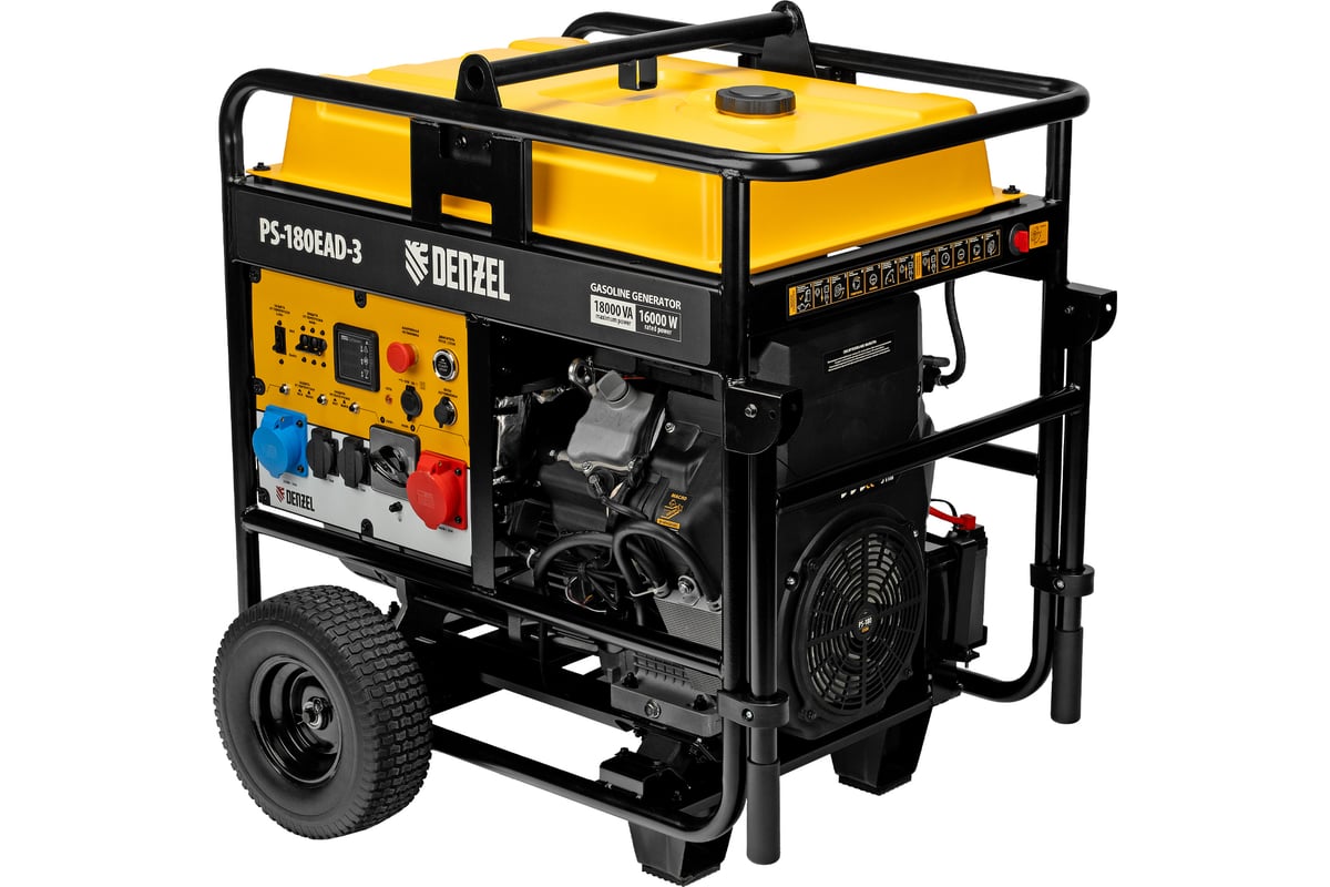 Бензиновый генератор Denzel PS-180EAD-3 18 кВт, 230/400 В, 65 л, разъём ATS, переключение режима, электростартер 946994