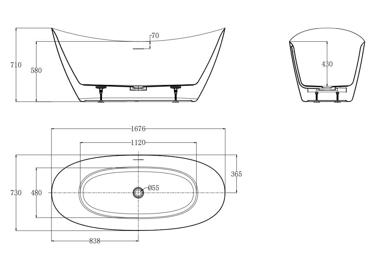 Акриловая ванна AQUAme AQM3504GW 167x75 см белый глянец