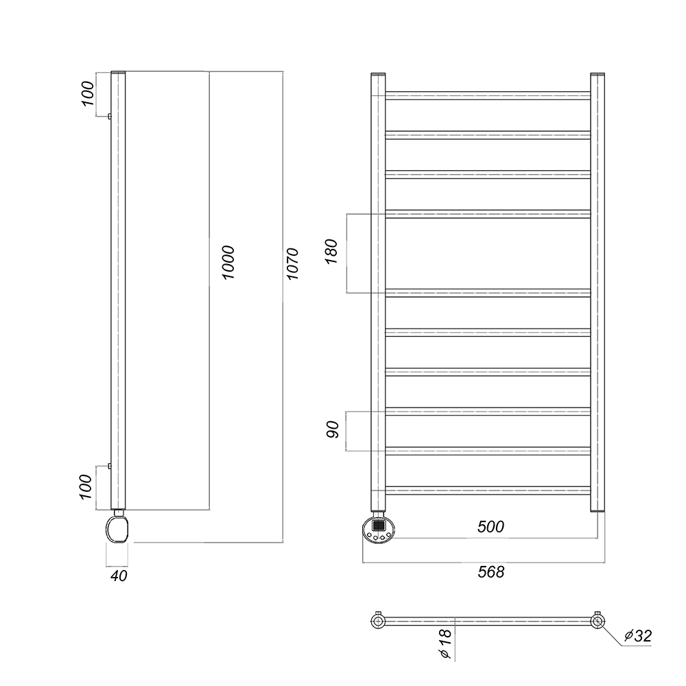 Полотенцесушитель электрический Domoterm Медея П10 500x1000 EL ТЭН слева, хром