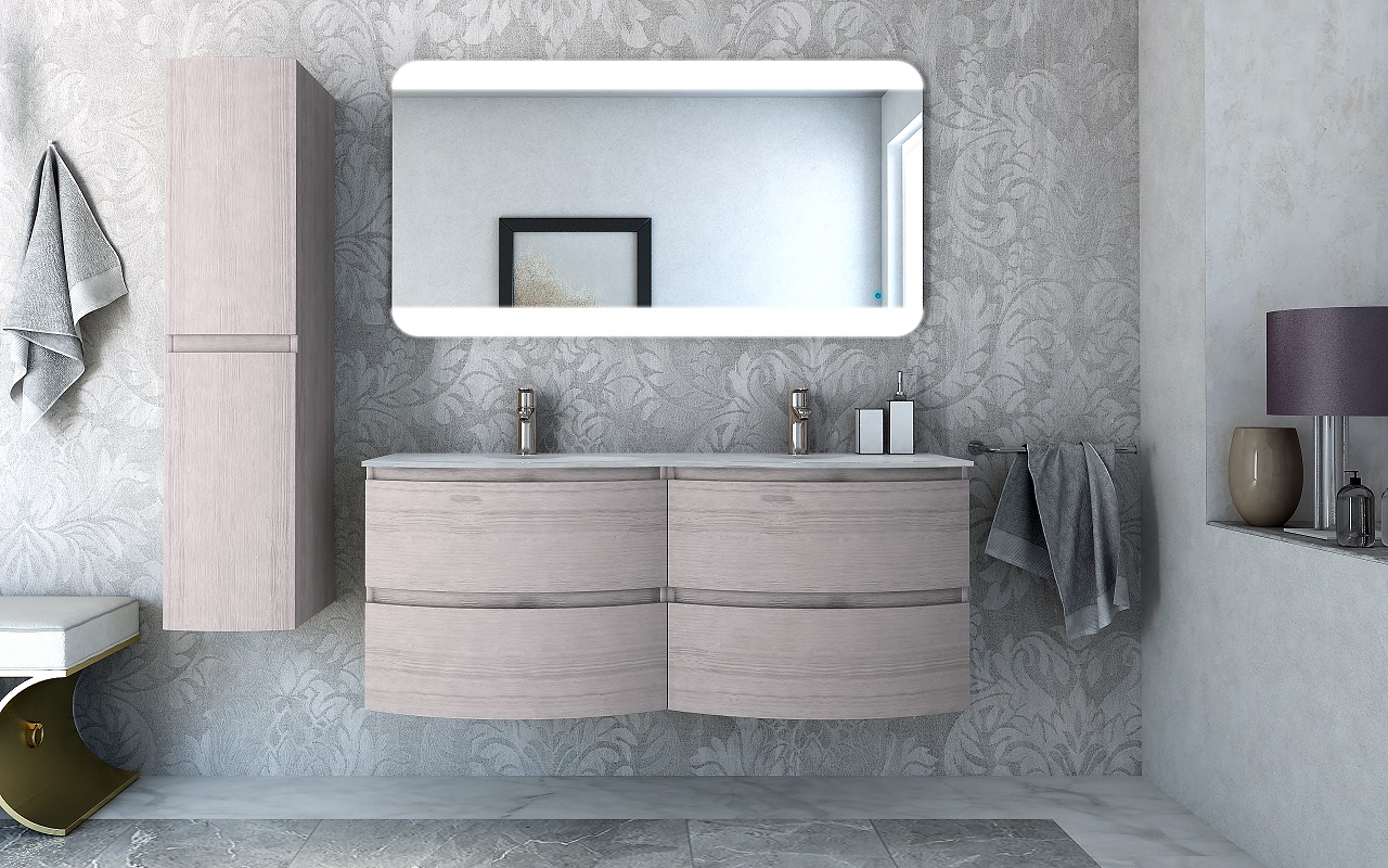 Мебель для ванной Cezares Vague 138 см, двойная раковина Rovere sbiancato