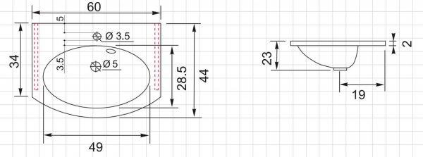 Раковина De Aqua Токката NEW WT 030 60 см