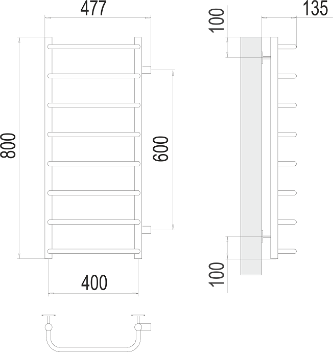 Полотенцесушитель водяной Terminus Стандарт П8 400x800 БП600, 4670078530363