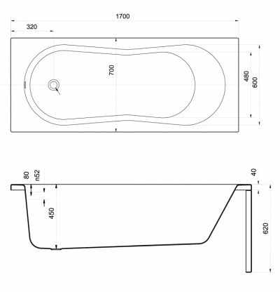 Акриловая ванна Cersanit Nike 170x70 см ультра белая