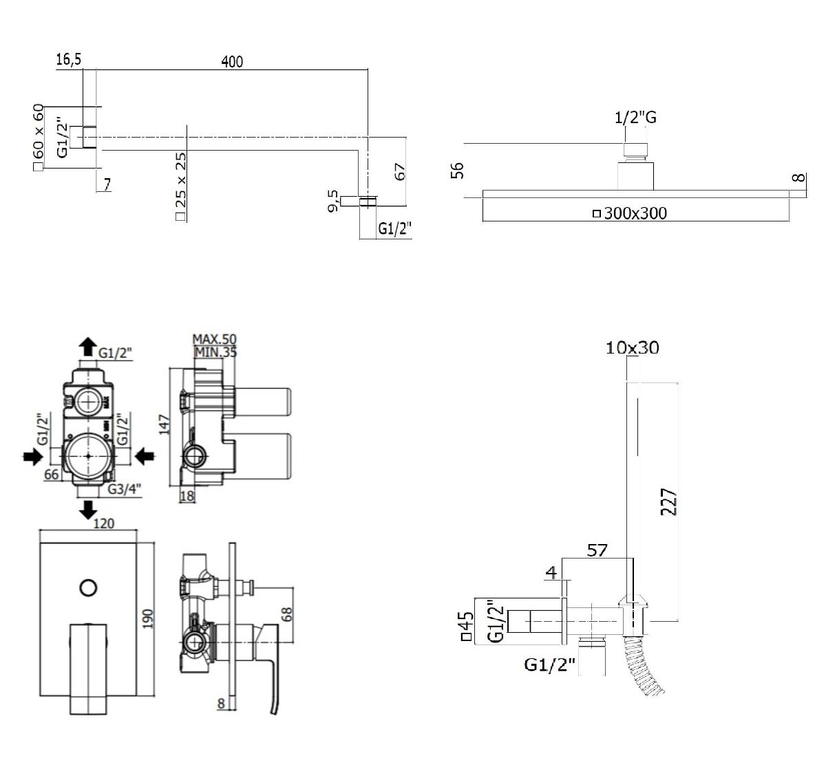 Душевой набор Paffoni Elle KITEL015CR/MKING душ 30 см, хром