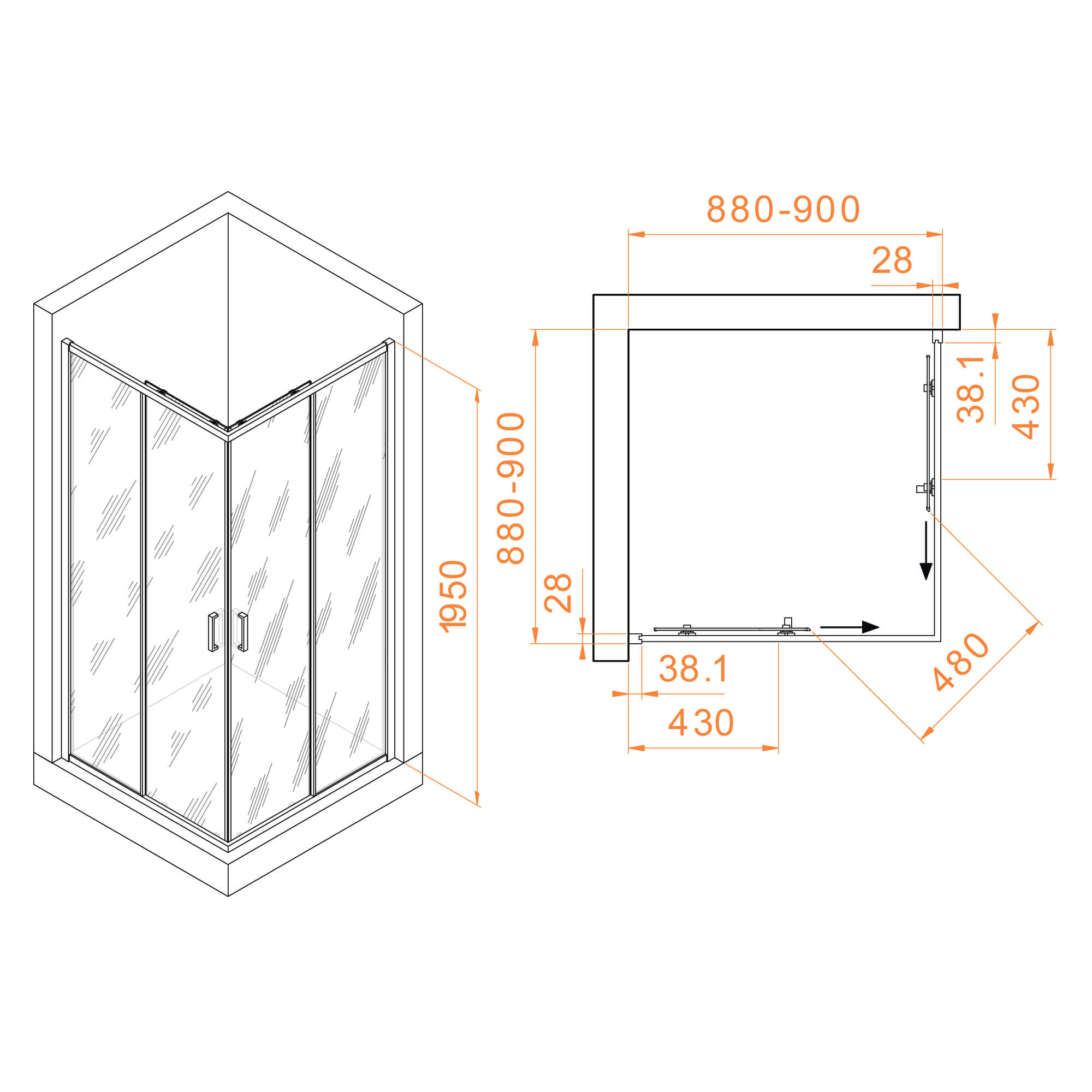 Душевой уголок RGW Passage PA-39B 90x90 прозрачное, черный 03083999-14