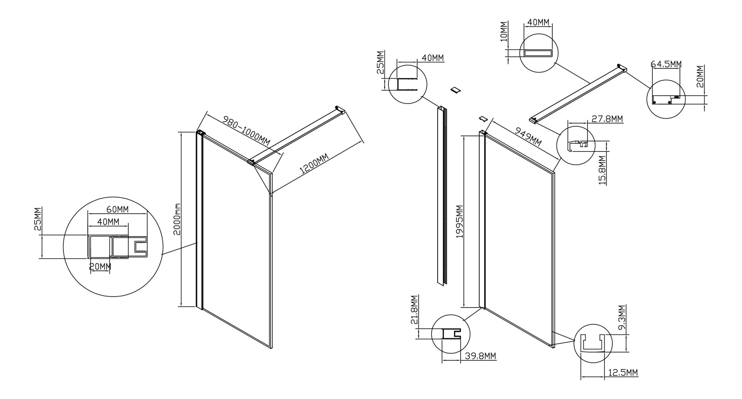 Душевая перегородка Vincea Walk-In VSW-1HS100GFB 100x200 черный матовый, матовое тонированное