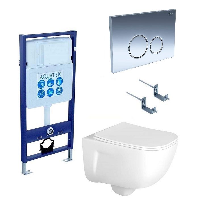 Подвесной унитаз SET Aquatek Дива-018 4в1, кнопка хром Подвесной унитаз SET Aquatek Дива-018 4в1, кнопка хром
