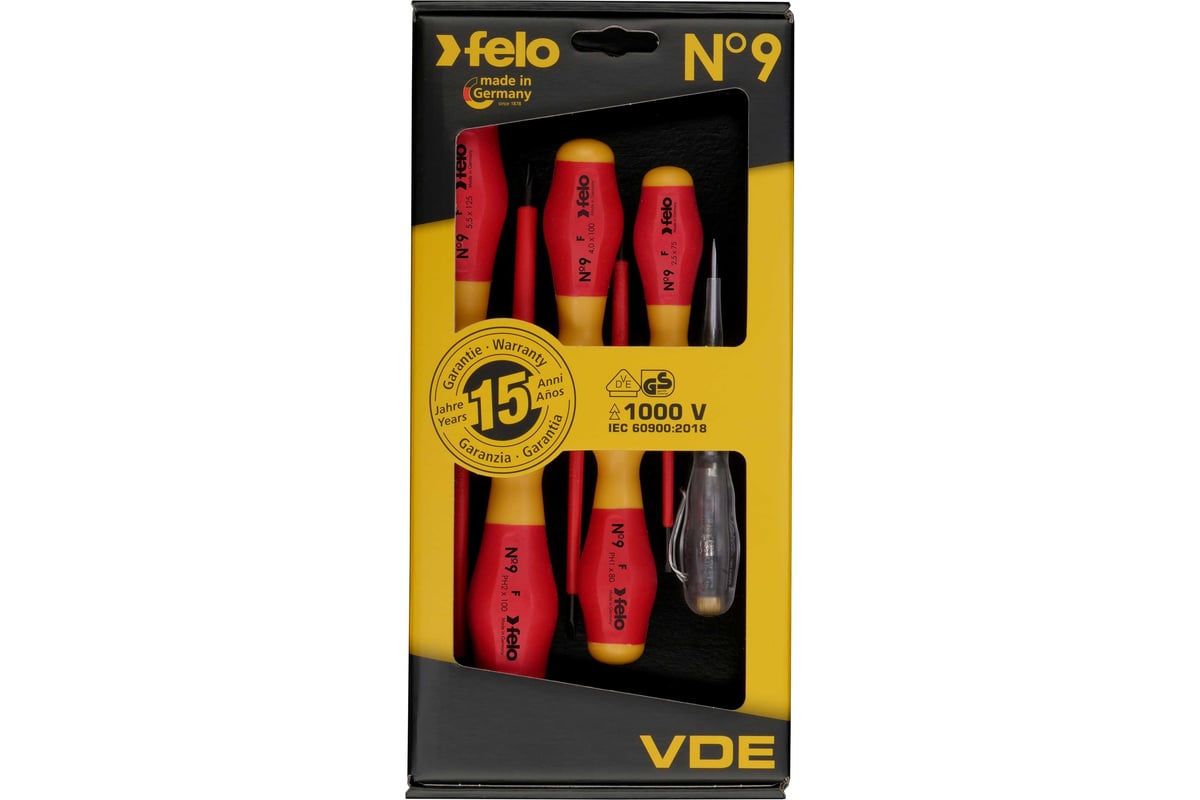 Набор диэлектрических отверток Felo SL/PZ, отвертка тестер сети, 6 шт 91396198