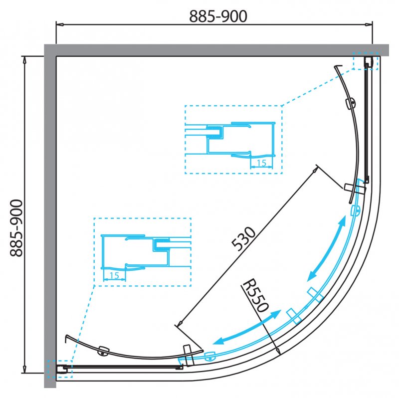 Душевой уголок BelBagno DUE-R-2-90-P-Cr 90x90 текстурный, хром