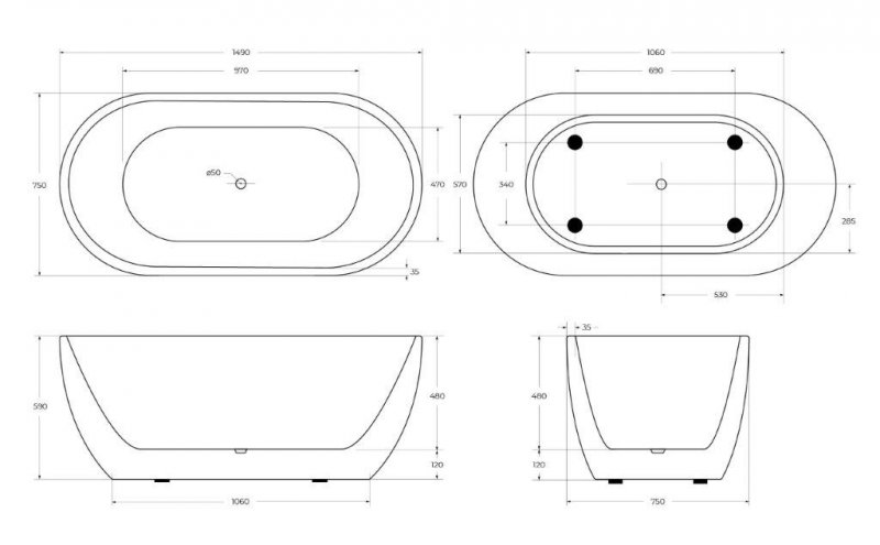 Акриловая ванна BelBagno BB70-1500-W0 150x75 см без перелива