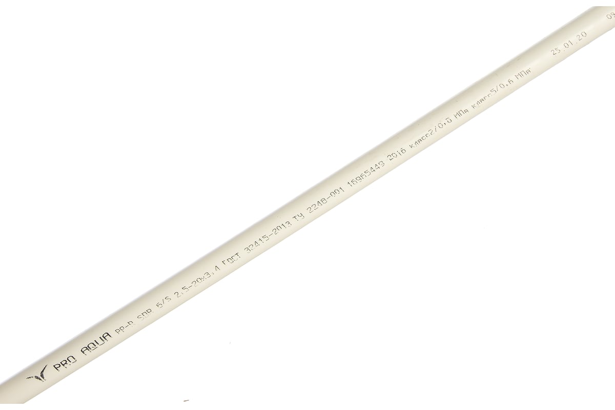 Труба PRO AQUA PP-R SDR 6 PN20 белая 2 м d-20 мм PA10208P