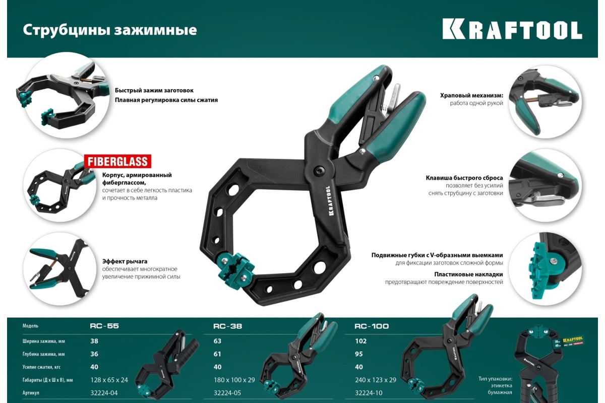 Зажимная струбцина Kraftool RC-6 55х60 мм 32224-05