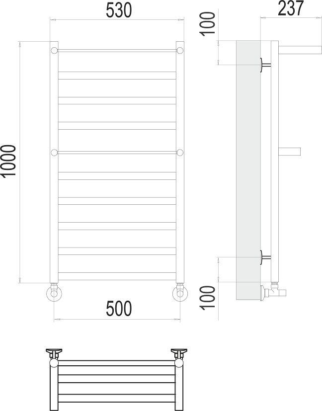 Полотенцесушитель водяной Terminus Хендрикс П10 500x1000, 4670078529824 с полкой