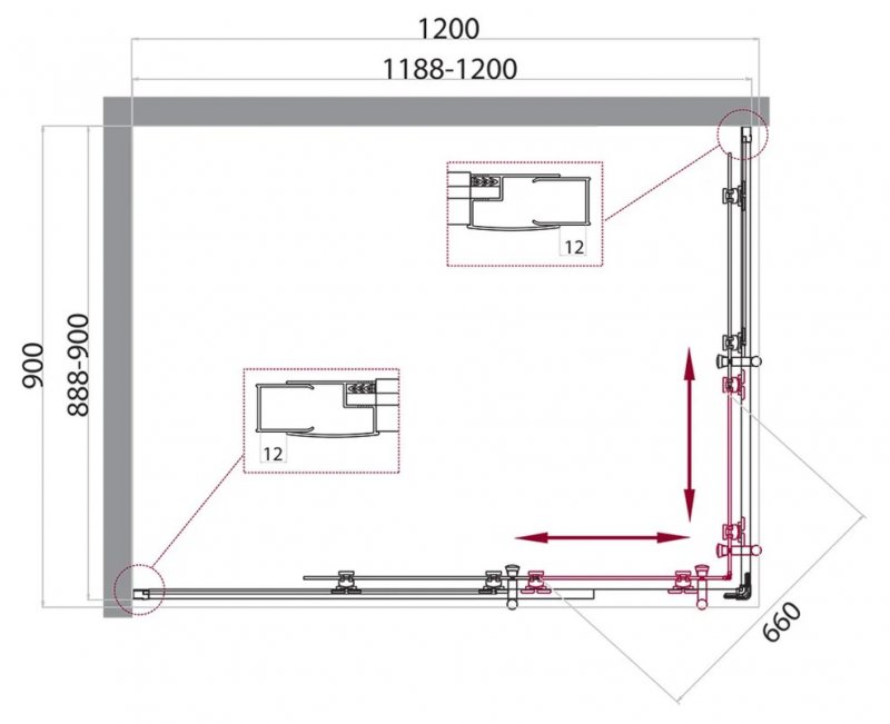 Душевой уголок BelBagno UNO-195-AH-2-120/90-P-Cr 120x90 рифленый