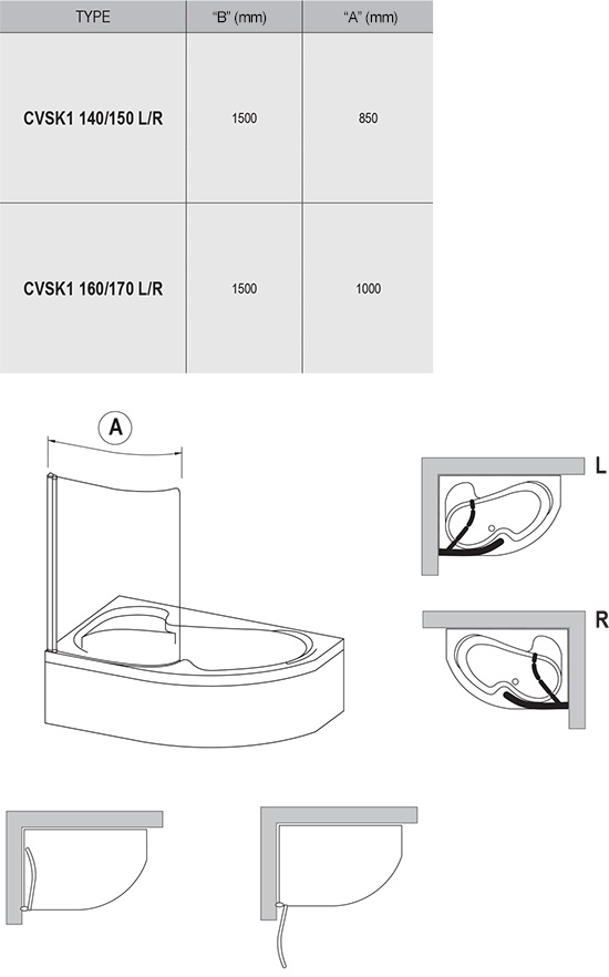 Шторка для ванны Ravak Chrome CVSK1 Rosa 140/150 L/R
