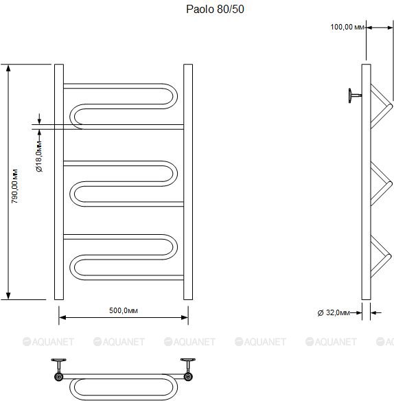 Полотенцесушитель водяной Aquanet Paolo(1) 50x80 см