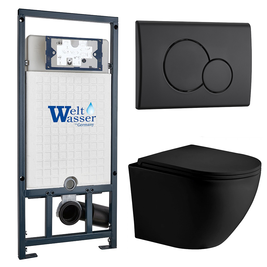 Комплект Weltwasser 10000011359 унитаз Merzbach 043 MT-BL + инсталляция Marberg 507 + кнопка Mar 507 RD MT-BL