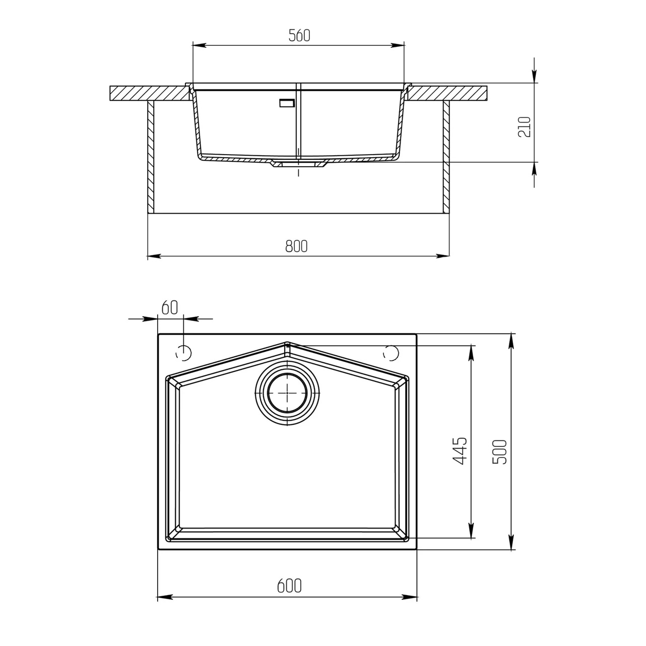 Кухонная мойка Kit Kraken Ocean 60 см, белый