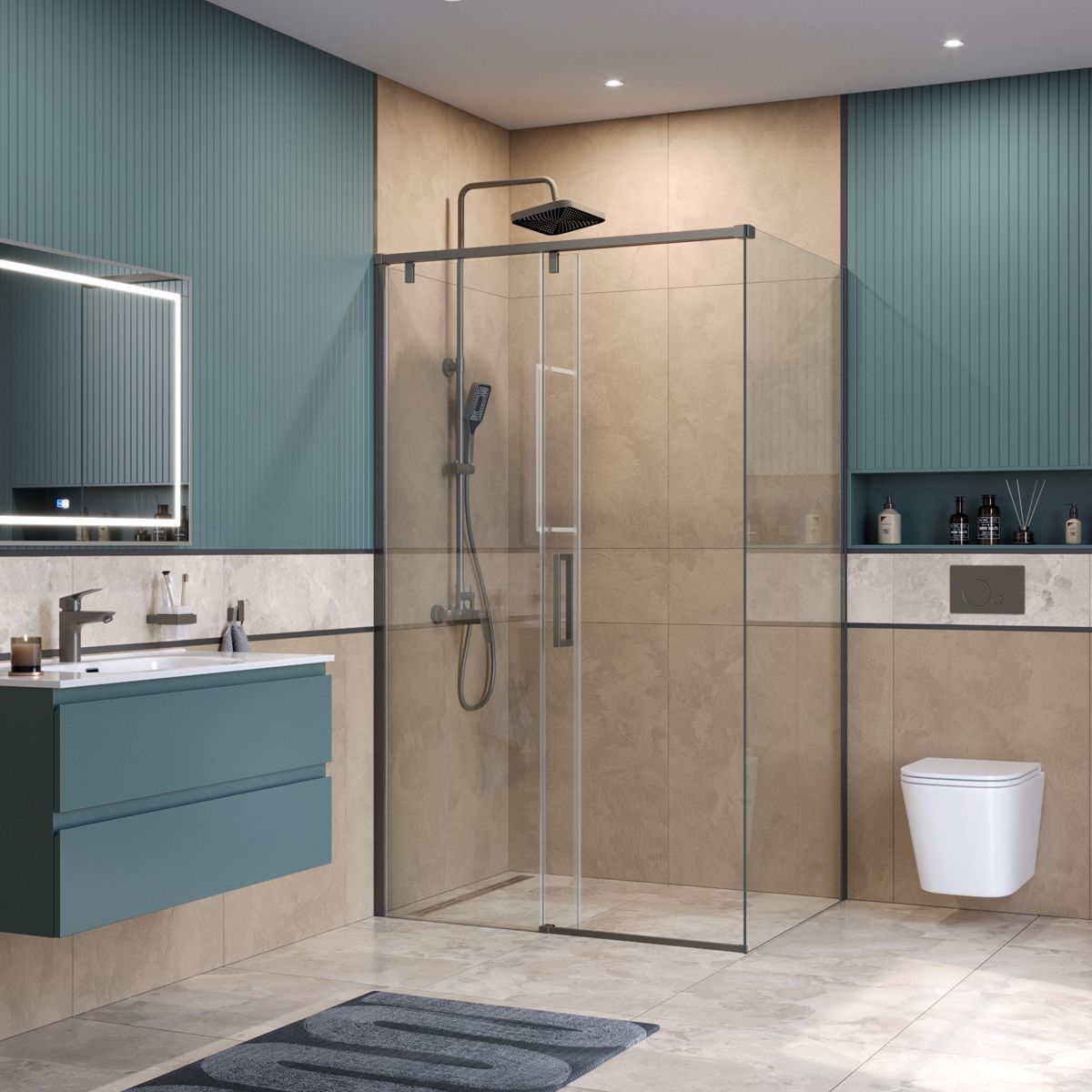 Душевой уголок BelBagno SOFT_CLOSE-1-AH-1-110/90-C-GM 110x90 прозрачный, оружейная сталь Душевой уголок BelBagno SOFT_CLOSE-1-AH-1-110/90-C-GM 110x90 прозрачный, оружейная сталь