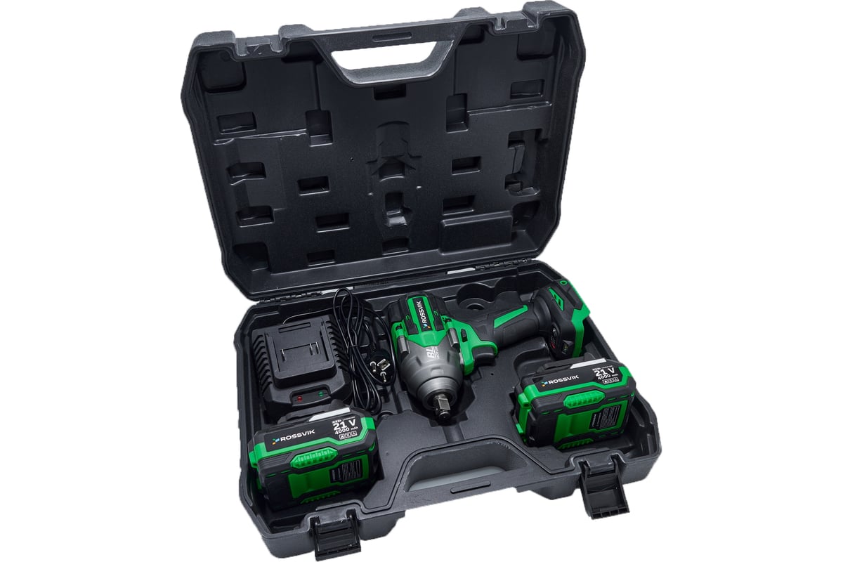 Аккумуляторный гайковерт Rossvik 1/2", 1000nm, 21В, 1,9 кг, 2 АКБ, ЗУ, кейс RIW-1000/2