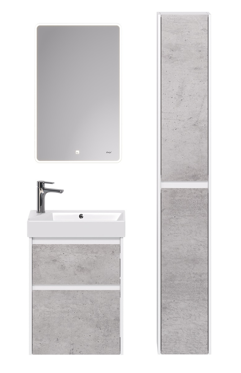 Мебель для ванной Dreja Slim 55 см белый глянец/бетон