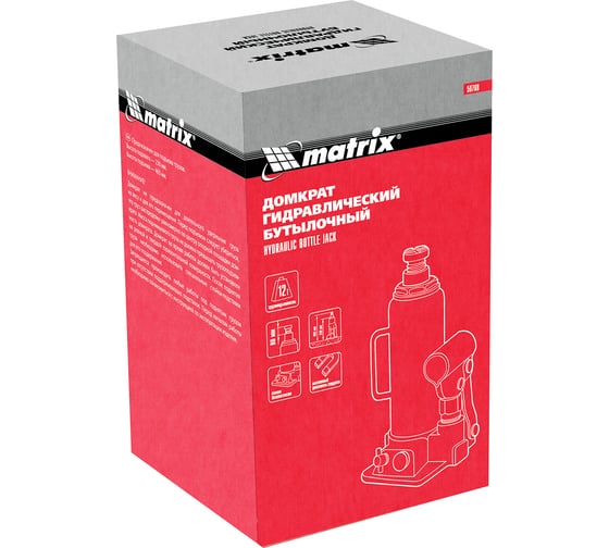 Гидравлический бутылочный домкрат Matrix 12 т, h подъема 230–465 мм 50768