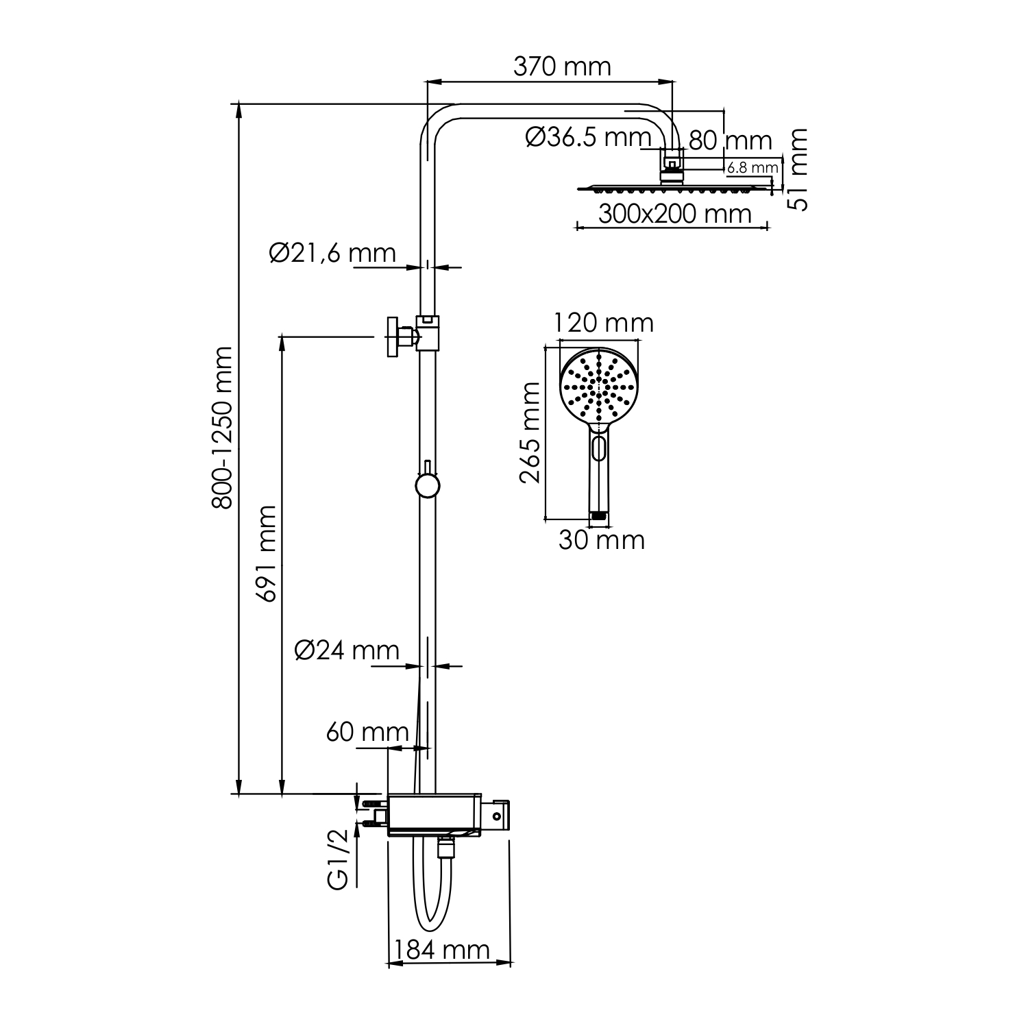 Душевая стойка WasserKRAFT A113.069.127.CH Thermo с термостатом, хром