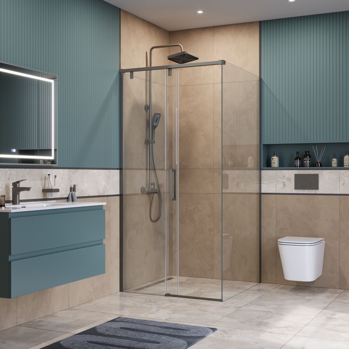 Душевой уголок BelBagno SOFT_CLOSE-1-A-1-100-C-GM 100x100 прозрачный, оружейная сталь Душевой уголок BelBagno SOFT_CLOSE-1-A-1-100-C-GM 100x100 прозрачный, оружейная сталь