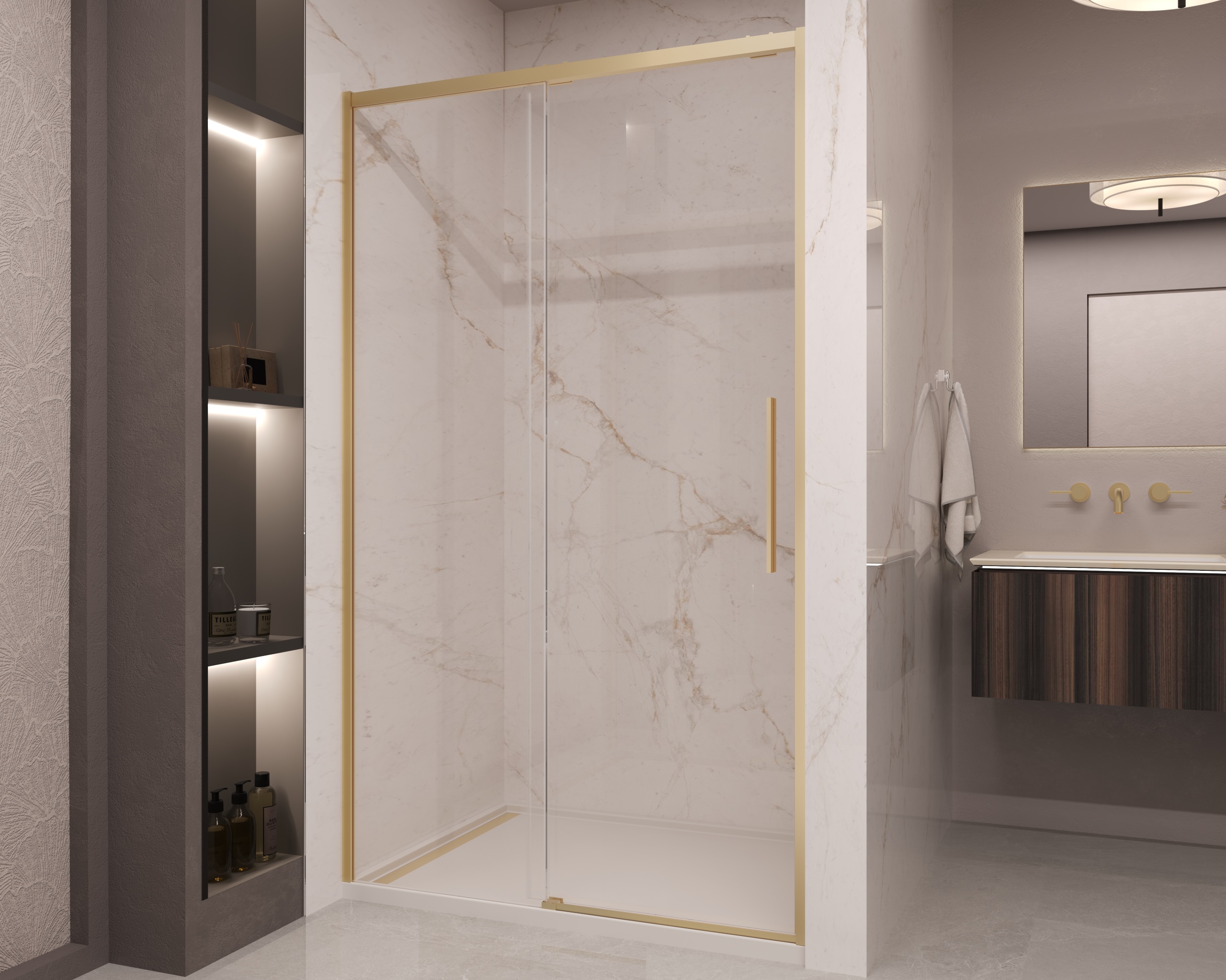Душевая дверь Vincea Stella VDS-1ST110CLG 110x200 брашированное золото, прозрачная