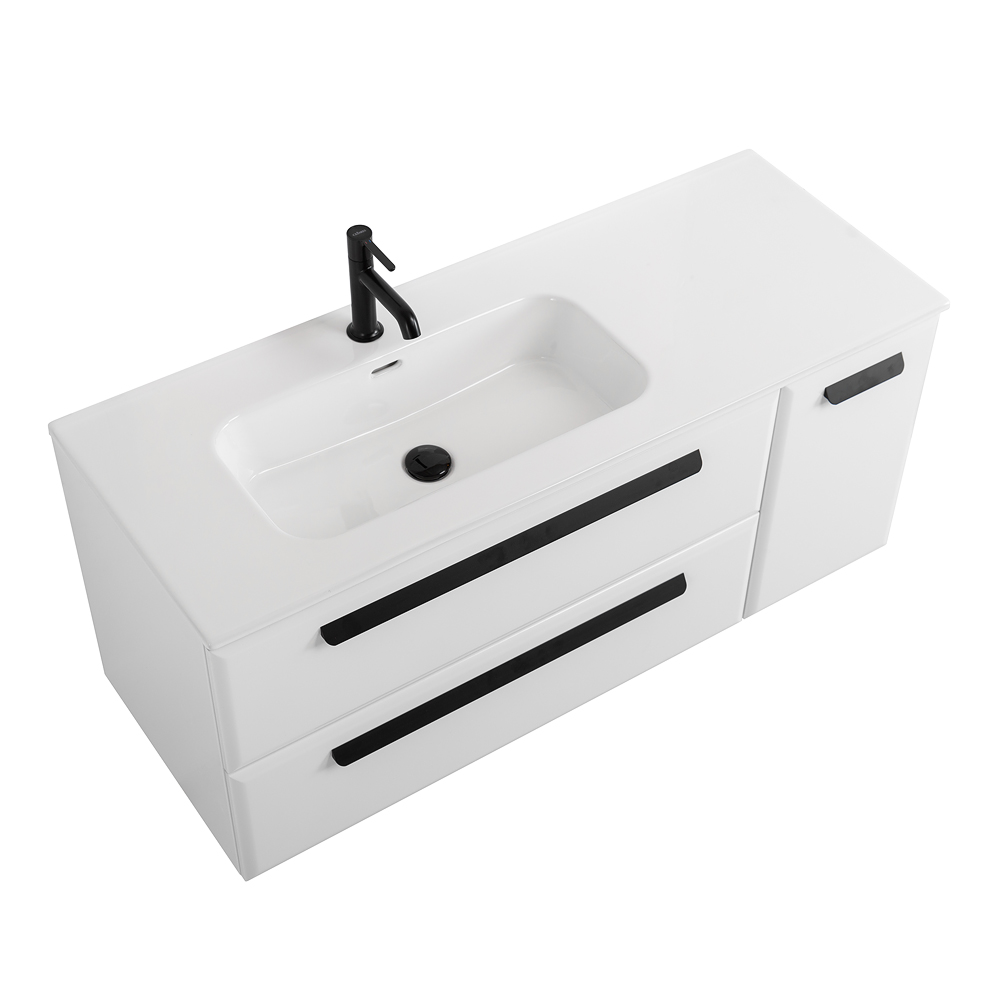 Тумба с раковиной Cezares Eco-Cer-N 120 см 2 ящика, 1 дверца, левая Bianco Lucido