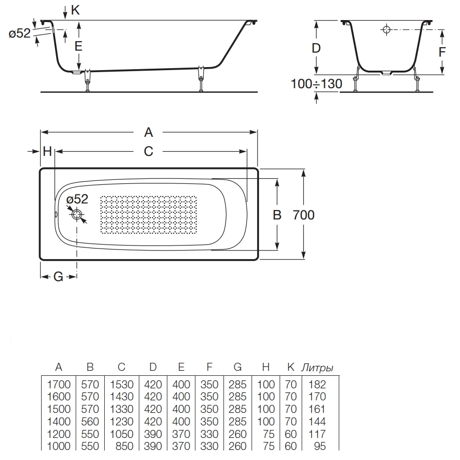 Чугунная ванна Roca Continental 160x70 см 21291200R с антисользящим покрытием