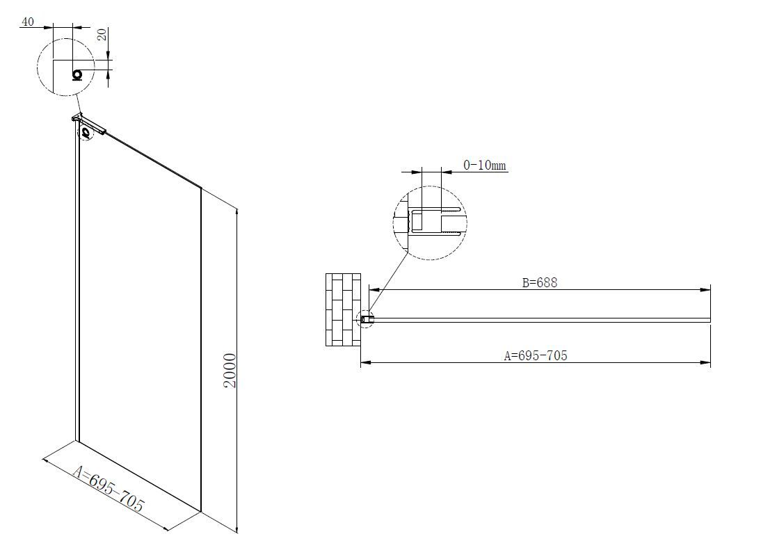 Душевая перегородка Vincea Волк-Ин (Walk-In) VSW-7HA700CLGM 70x200 вороненая сталь, прозрачное