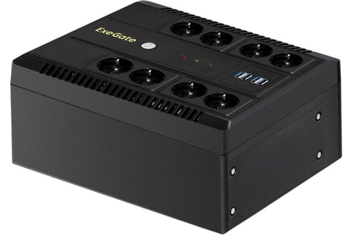 Источник бесперебойного питания Exegate NEO NNB-650.LED.AVR.8SH.CH 650VA 390W, LED, AVR, 8*Schuko, 4*USB-порта для зарядки, Black 295011