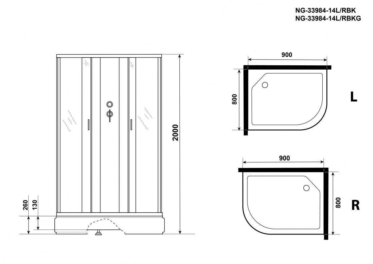 Душевая кабина Niagara NG 33984-14RBKG 90x80 стекло матовое, без крыши, гидромассаж