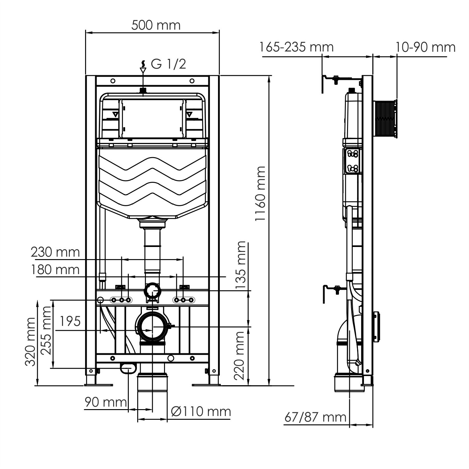 Инсталляция для унитаза WasserKRAFT Aller 10TLT.010.ME.PB01 с клавишей, черный глянец