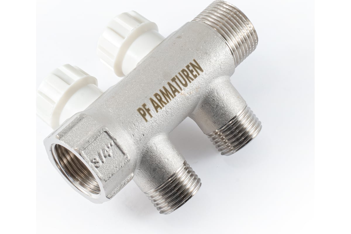 Коллектор с регулировочными вентилями PROFACTOR в/н 3/4" х 2 вых 1/2"нар PF MV 268.2