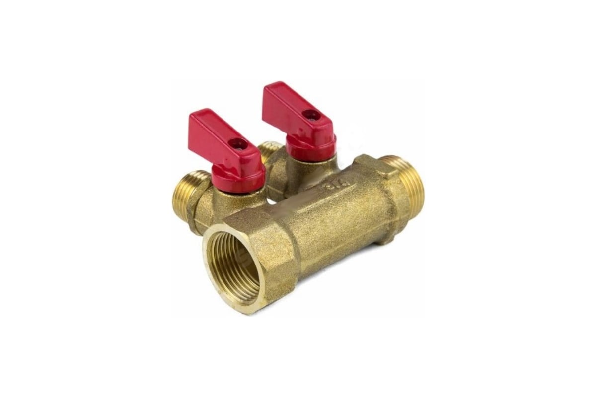 Коллектор Aquasfera латунь, шаровой кран, красный, 3/4", 2 выхода, 1/2", 35 мм 9026-01 027-8993