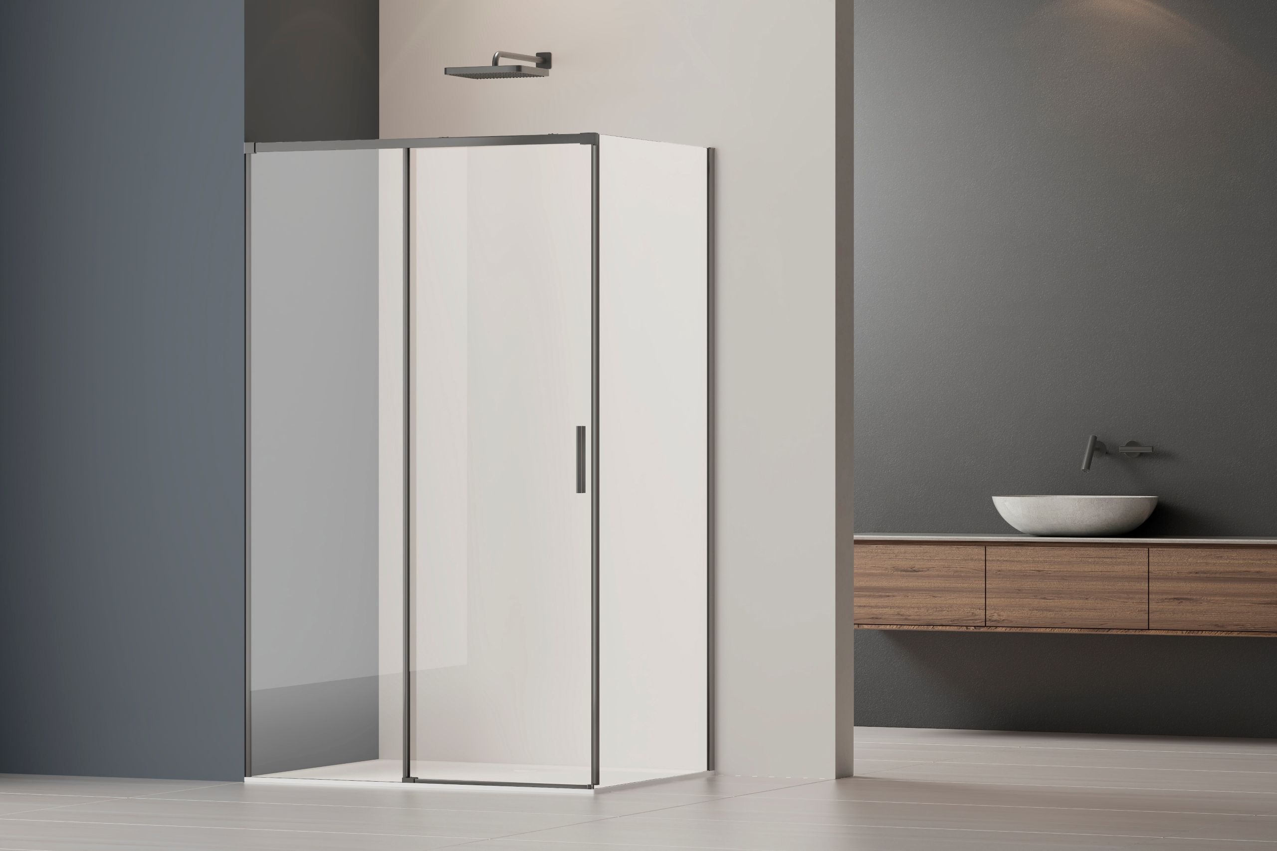 Душевой уголок Vincea Софт 2 (Soft 2) VSR-3SO29010CLGM 100x90 вороненая сталь, прозрачное