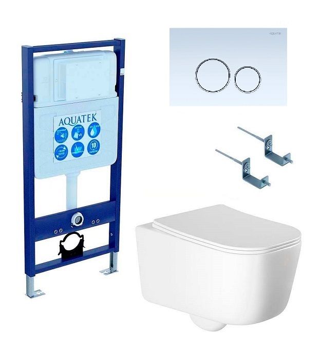 Подвесной унитаз SET Aquatek Лугано-015 4в1, кнопка белый